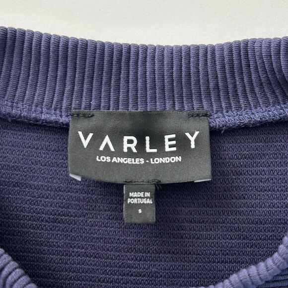 Varley Jenny Ribbed Cut Out Boxy Sweatshirt Oversized Top Sz Small Navy Blue - Picture 2 of 11